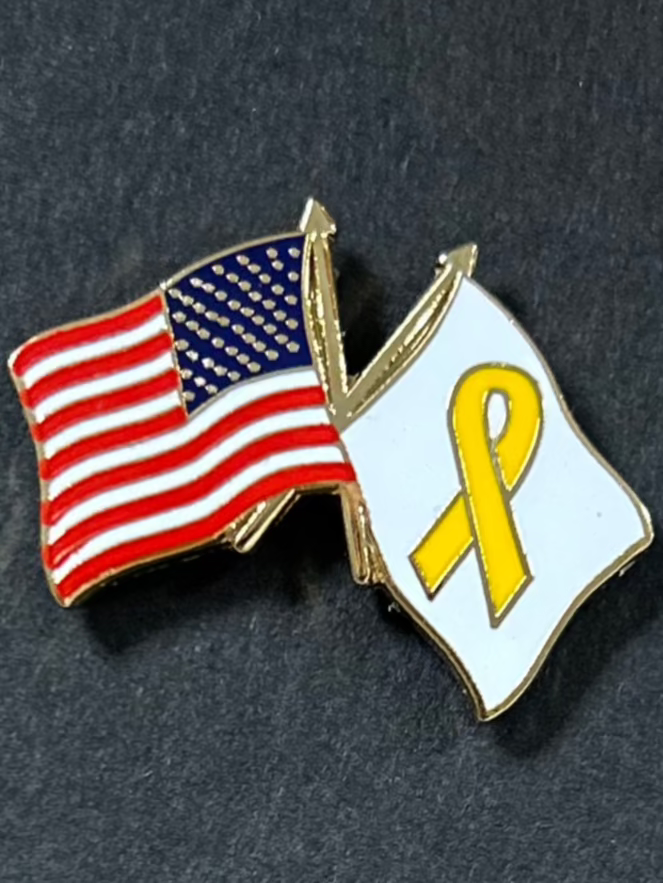 US Flag with Yellow Ribbon Lapel Pin
