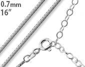 Sterling Silver 16" Box Chain Necklace 0.7mm with 2" extension