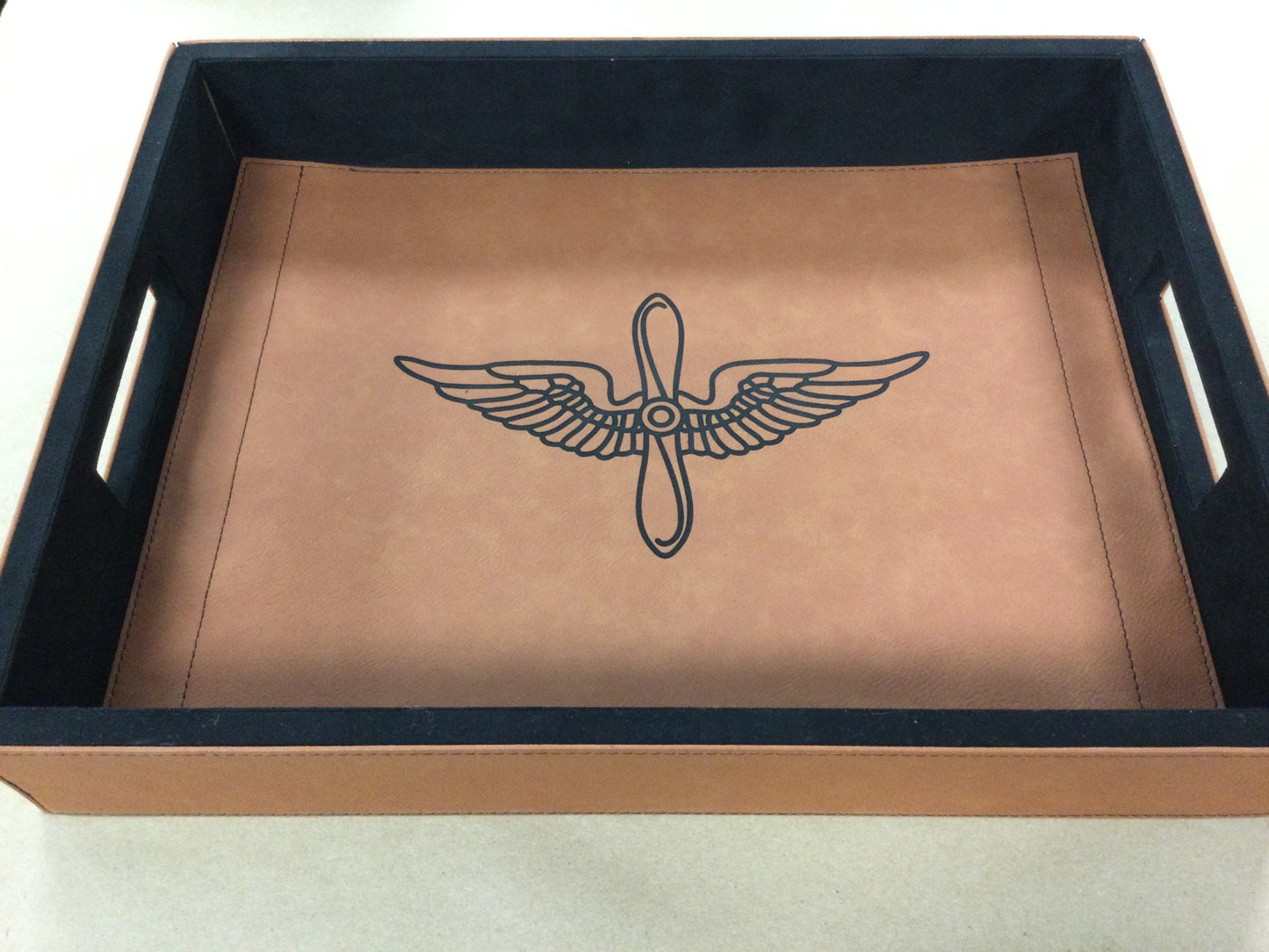 Leatherette Serving Tray with Prop and Wing