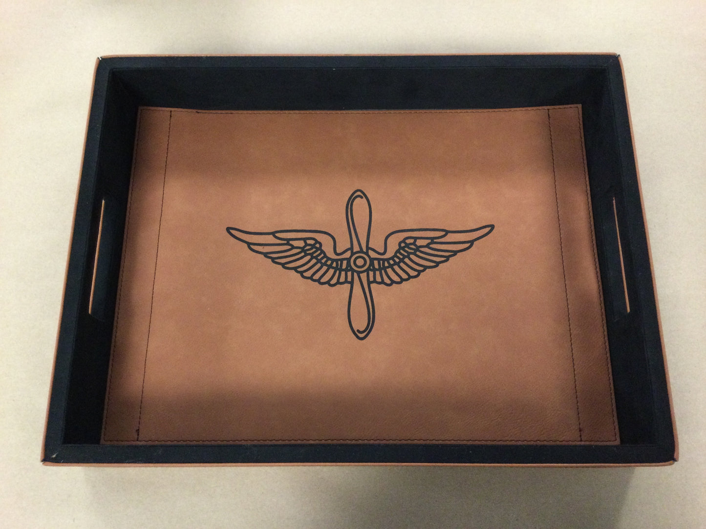 Leatherette Serving Tray with Prop and Wing