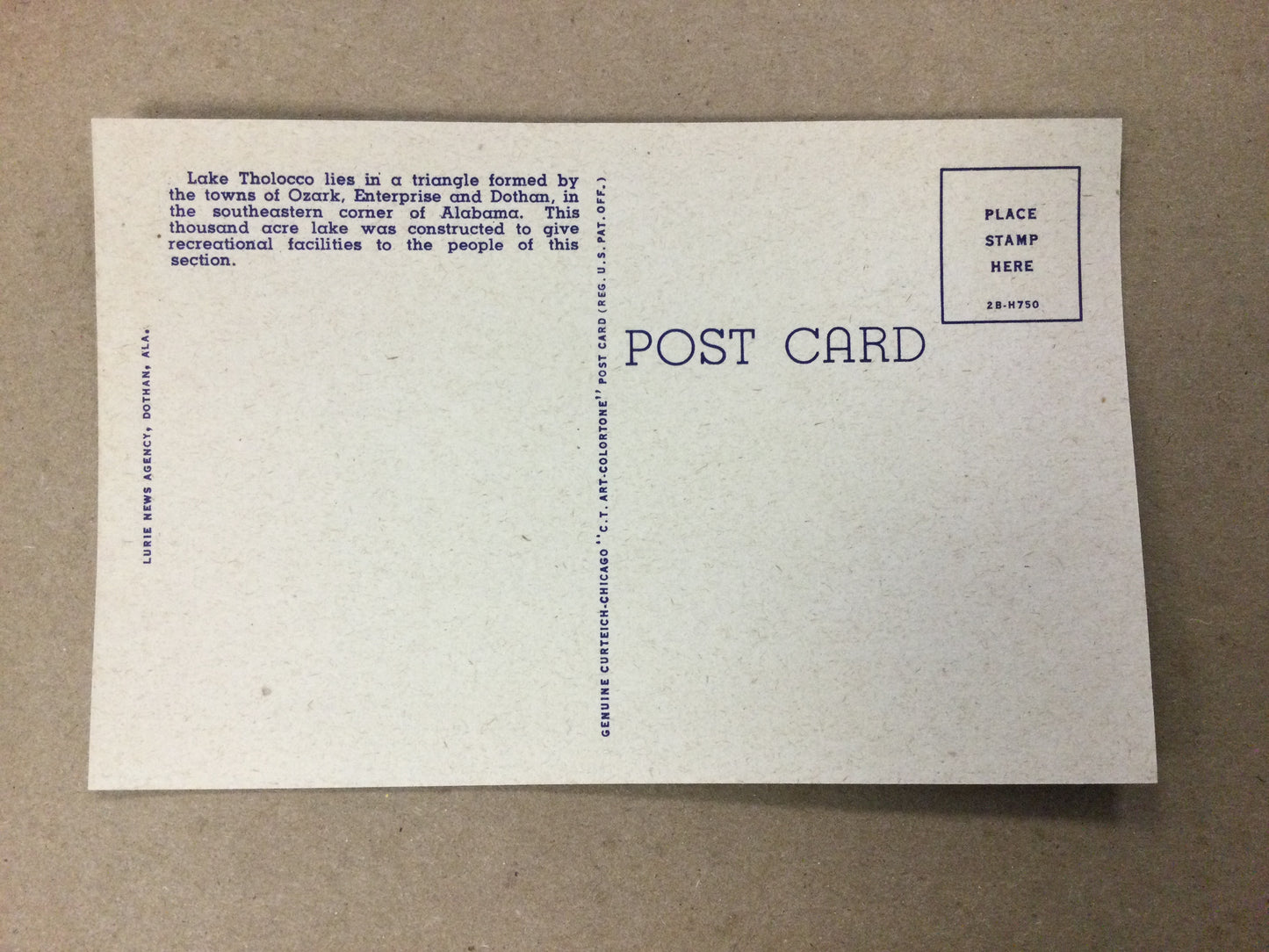 VINTAGE - Post Card - View of Tholocco Lake, Camp Rucker, Ala.