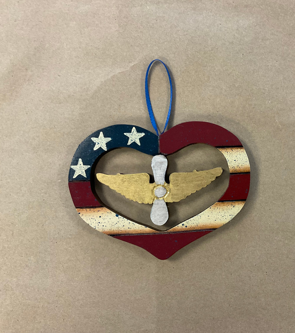 Americana Heart Prop N Wing Ornament