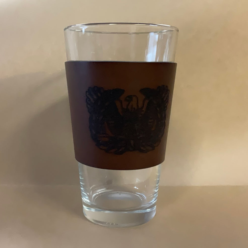 Pub glass with leather wrap