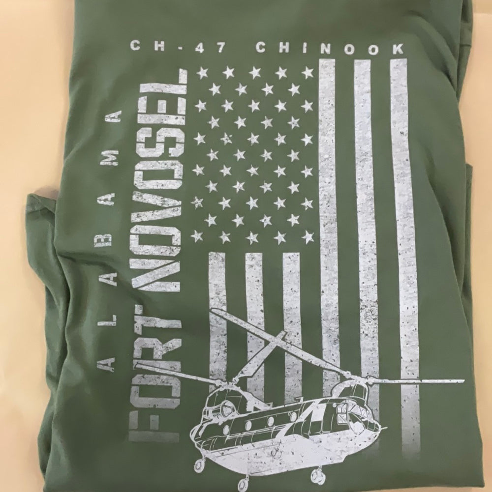CH-47 Chinook w/flag  T-Shirt Ft Novosel