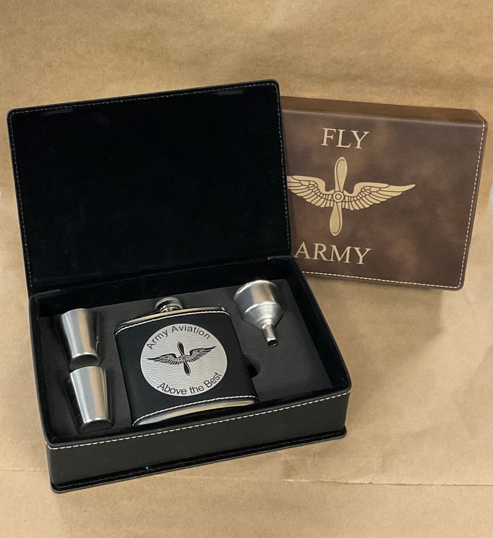 Leatherette Flask Set with Aviation Branch Engraving