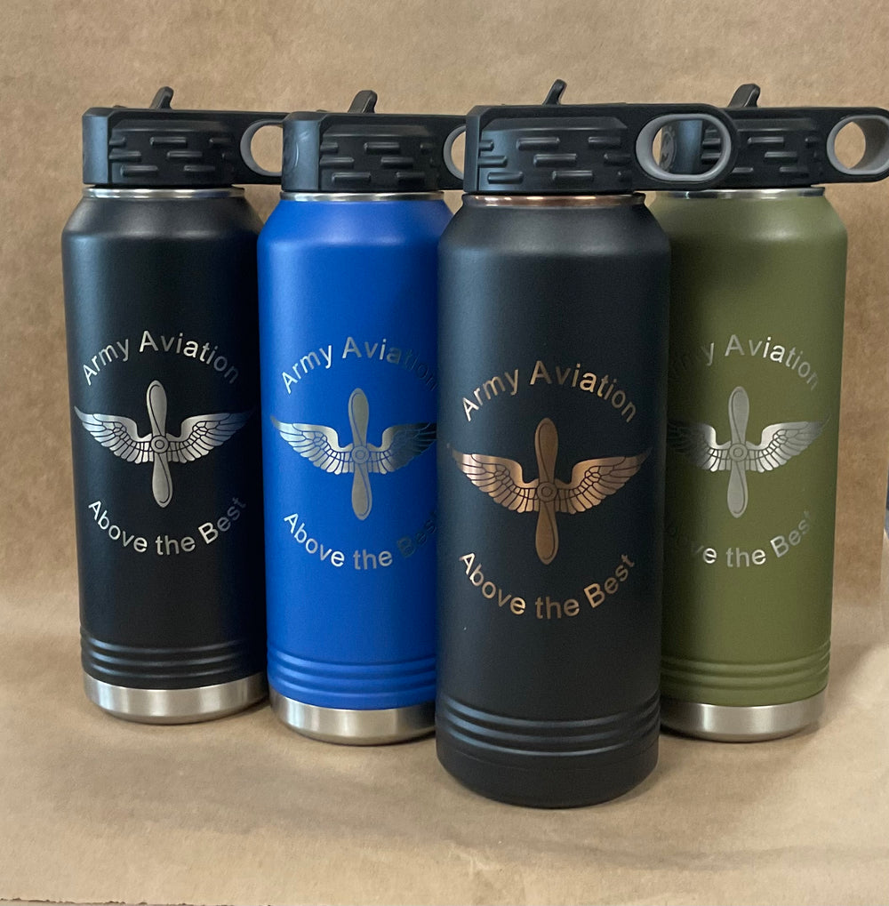 32oz Water Bottle with etched Army Aviation