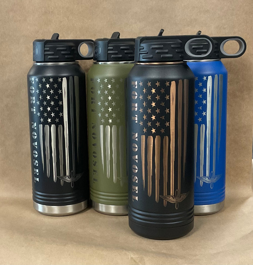 32oz Water Bottle with etched Flag