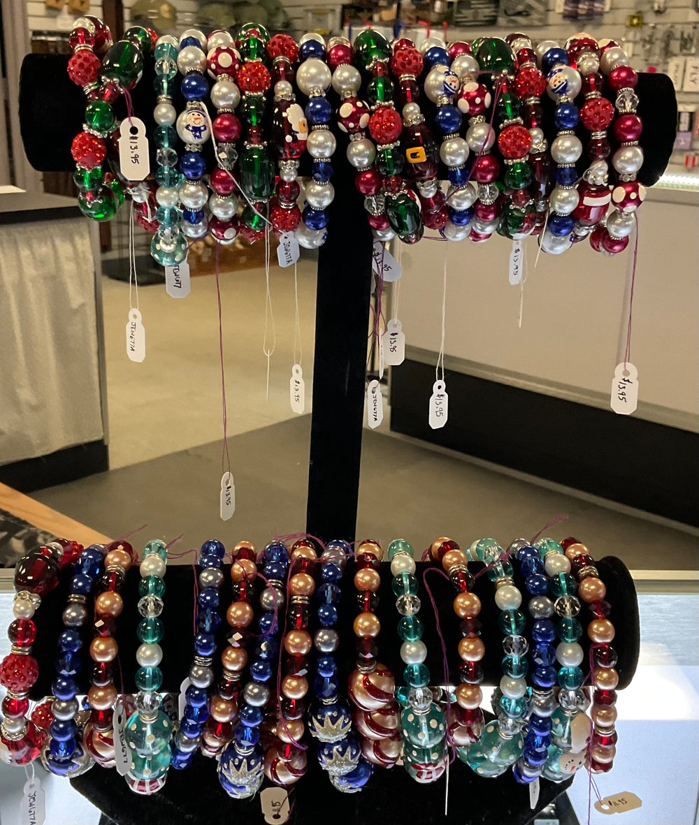 Christmas Glass Bead Stretch Bracelets Multi