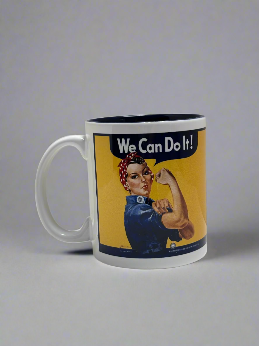 Rosie the Riveter Mug white with blue interior
