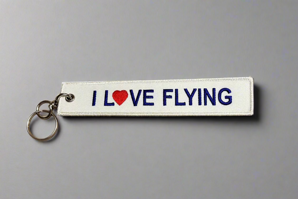 Embroidered Keychain with I Love Flying