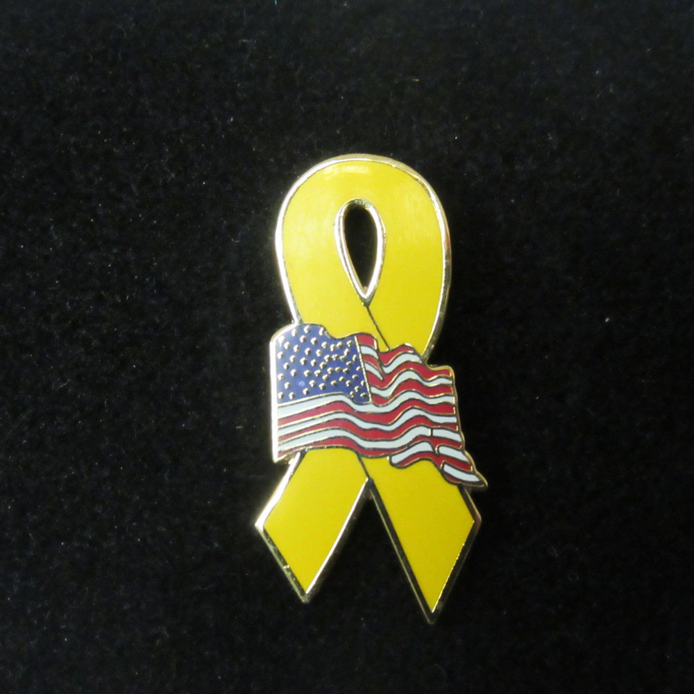 US Flag with Yellow Ribbon Lapel Pin