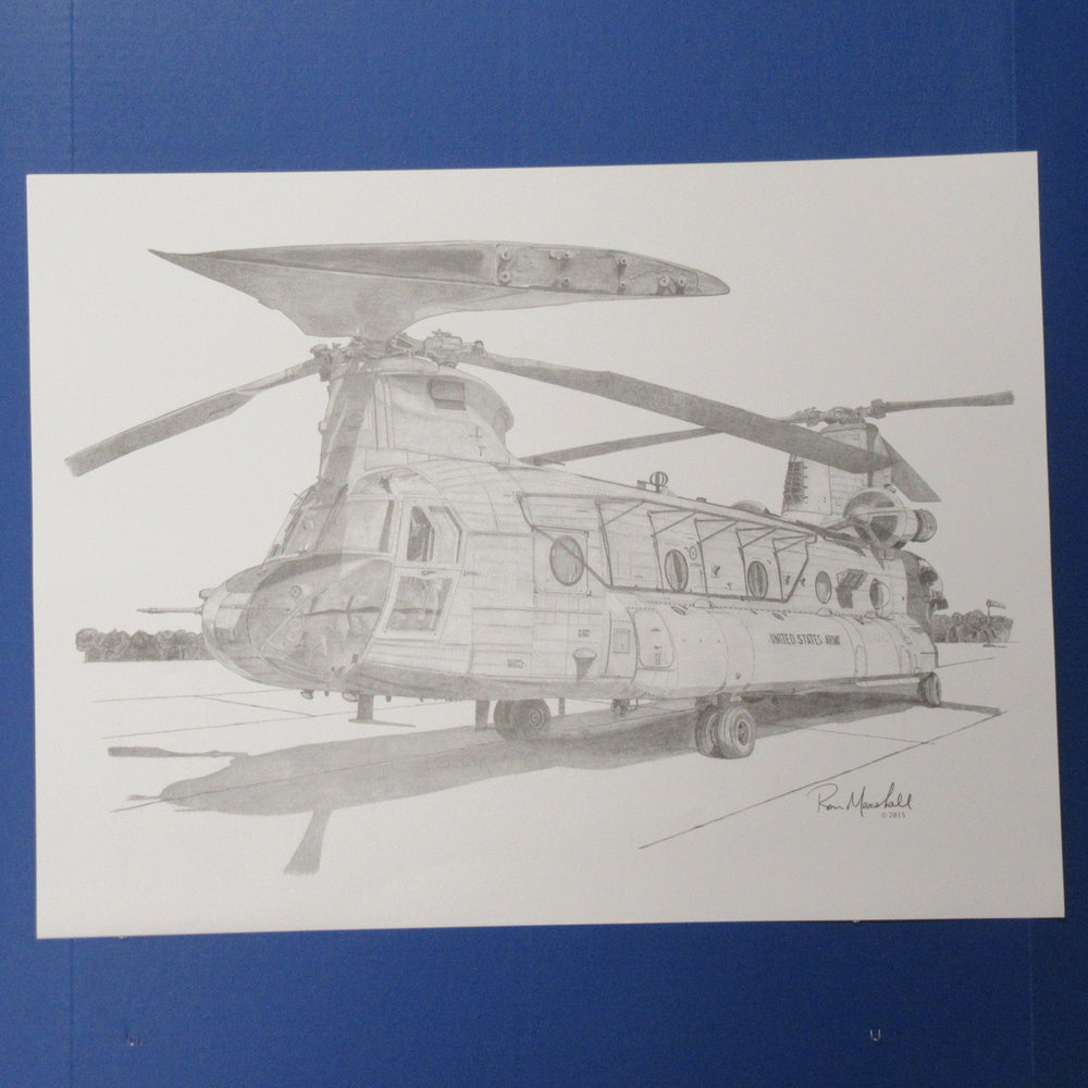 CH-47 Chinook Helicopter - on ground- Print by Ron Marshall