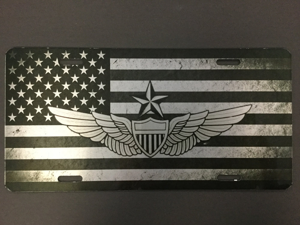 Senior Pilot Wing with Flag License Plate