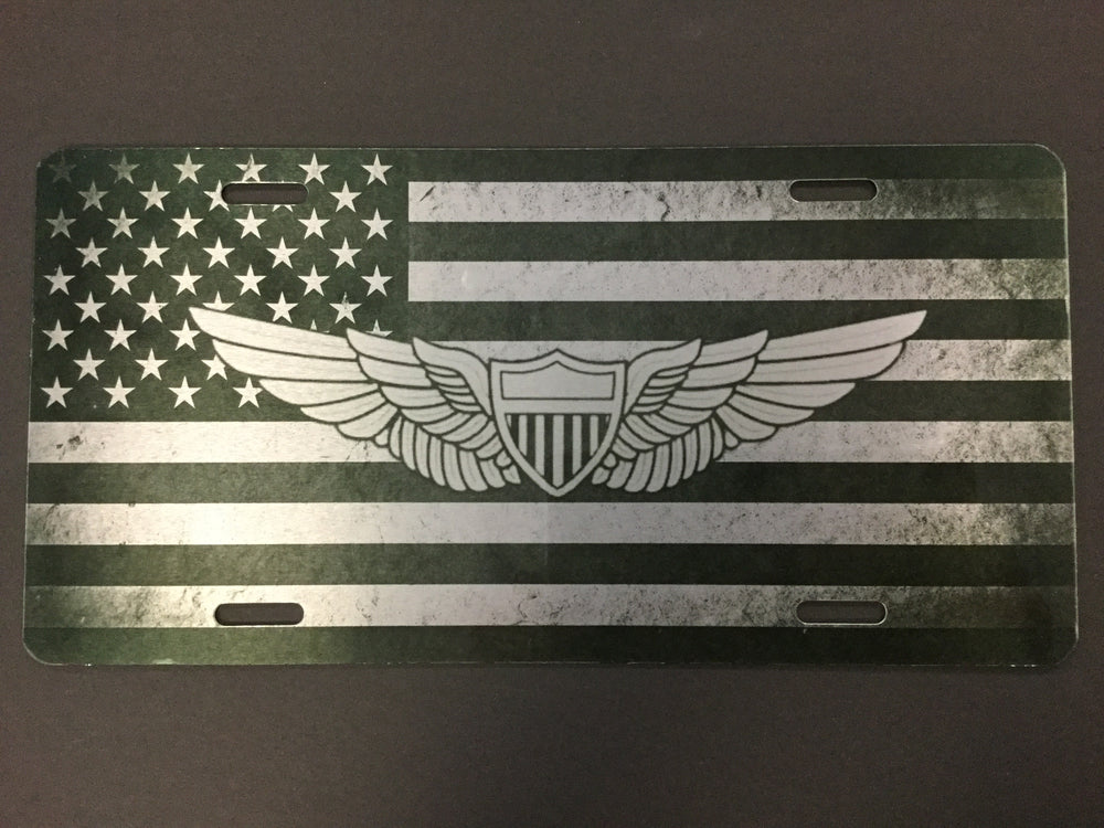 Basic Pilot Wing with Flag License Plate