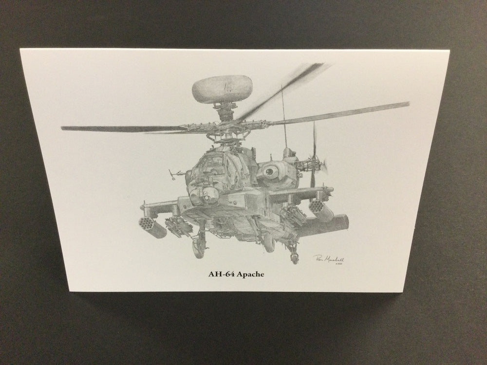 AH-64E Apache Helicopter Note Card - artwork by Ron Marshall