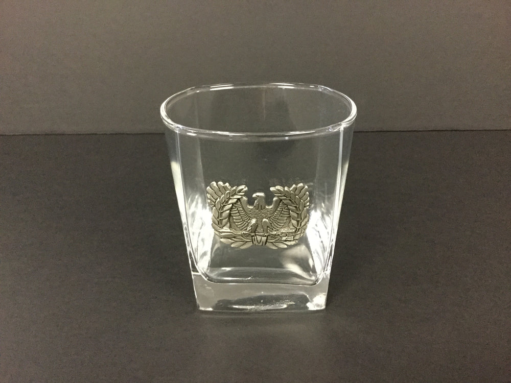 Rocks Glass with Pewter Warrant Officer Insignia Crest