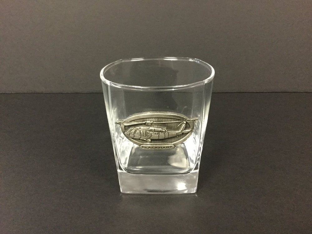 Rocks Glass with Pewter UH-60 Black Hawk Logo