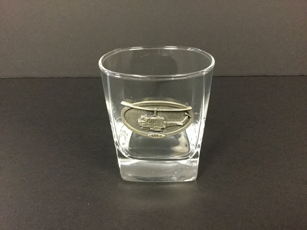 Rocks Glass with Pewter UH-1 Huey Emblem