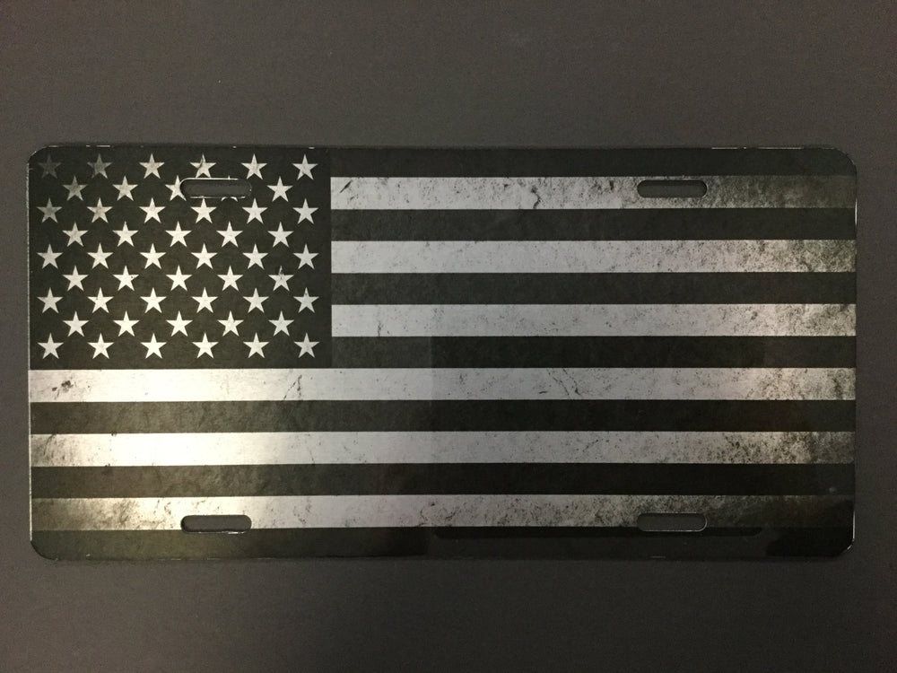 US Flag License Plate - Black and white