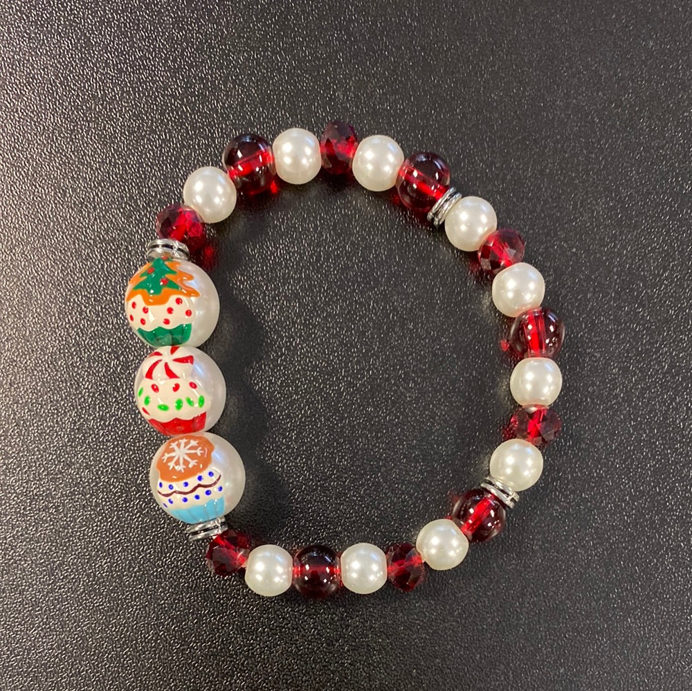 Christmas Glass Bead Stretch Bracelet Multi