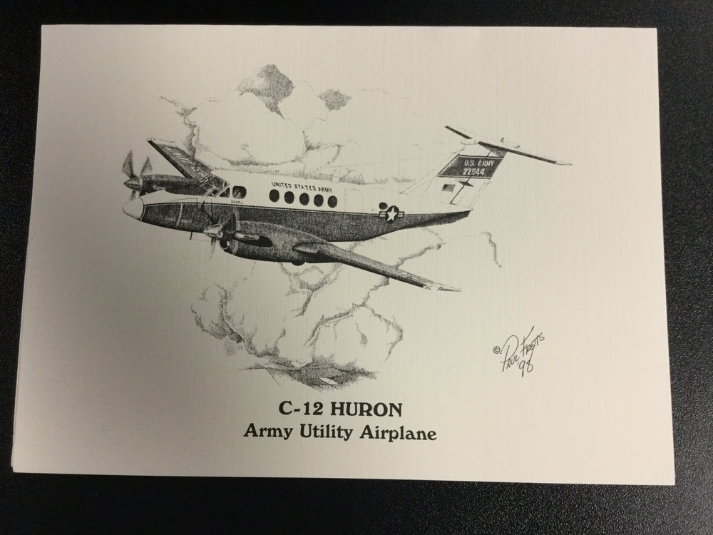 C-12 Huron Airplane Note Card by Paul Fretts