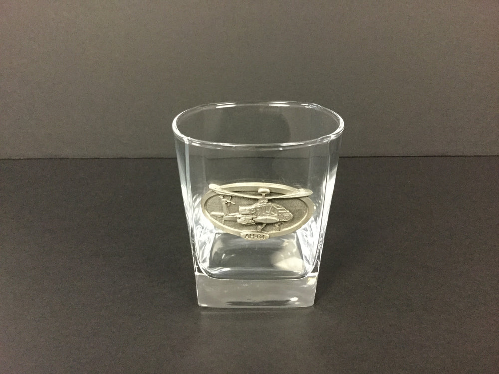 Rocks Glass with AH-64 Apache Pewter Emblem