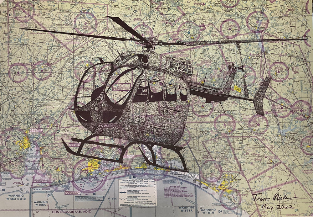 Lakota Helicopter Print on Map  By Trever Nielsen