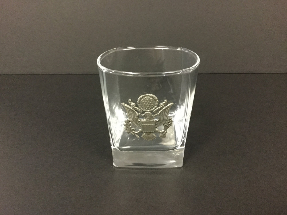 Rocks Glass with Pewter Army Seal Crest