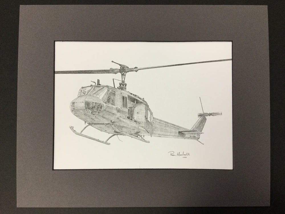 UH-1 Huey Matted Print by Artist Ronald Marshall