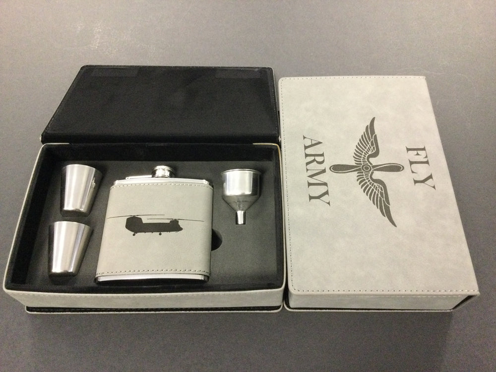 
                  
                    Leatherette Flask Set with CH-47 Chinook Engraving
                  
                