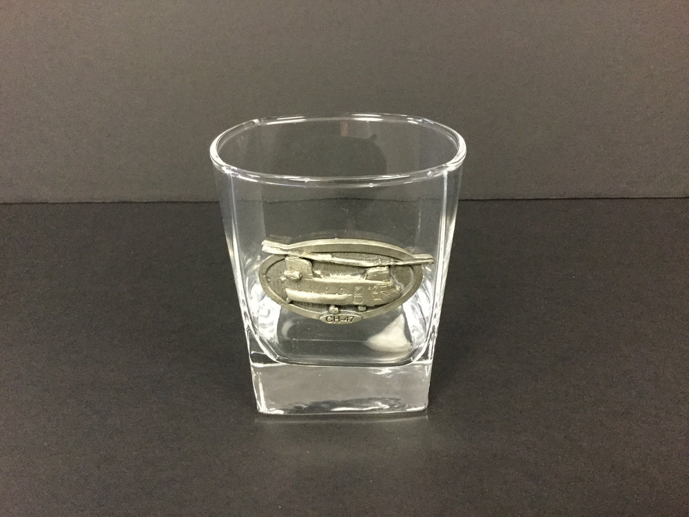 Rocks Glass with CH-47 Chinook Pewter Emblem