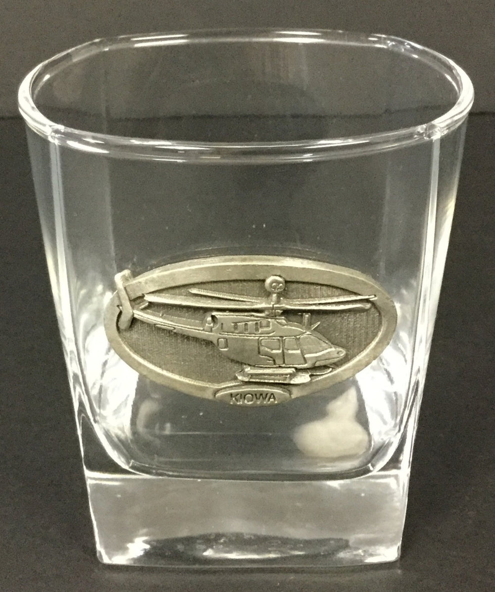 Rocks Glass with OH-58 Kiowa Helicopter Pewter Emblem