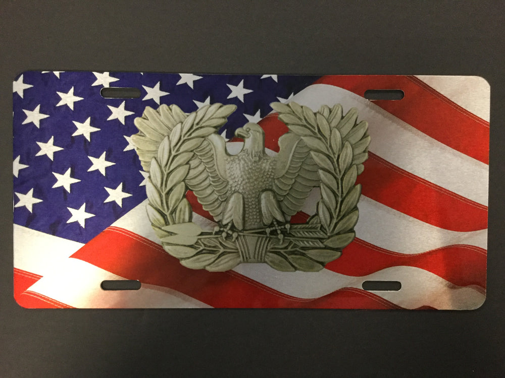 Warrant Officer Insignia on Color Flag License Plate