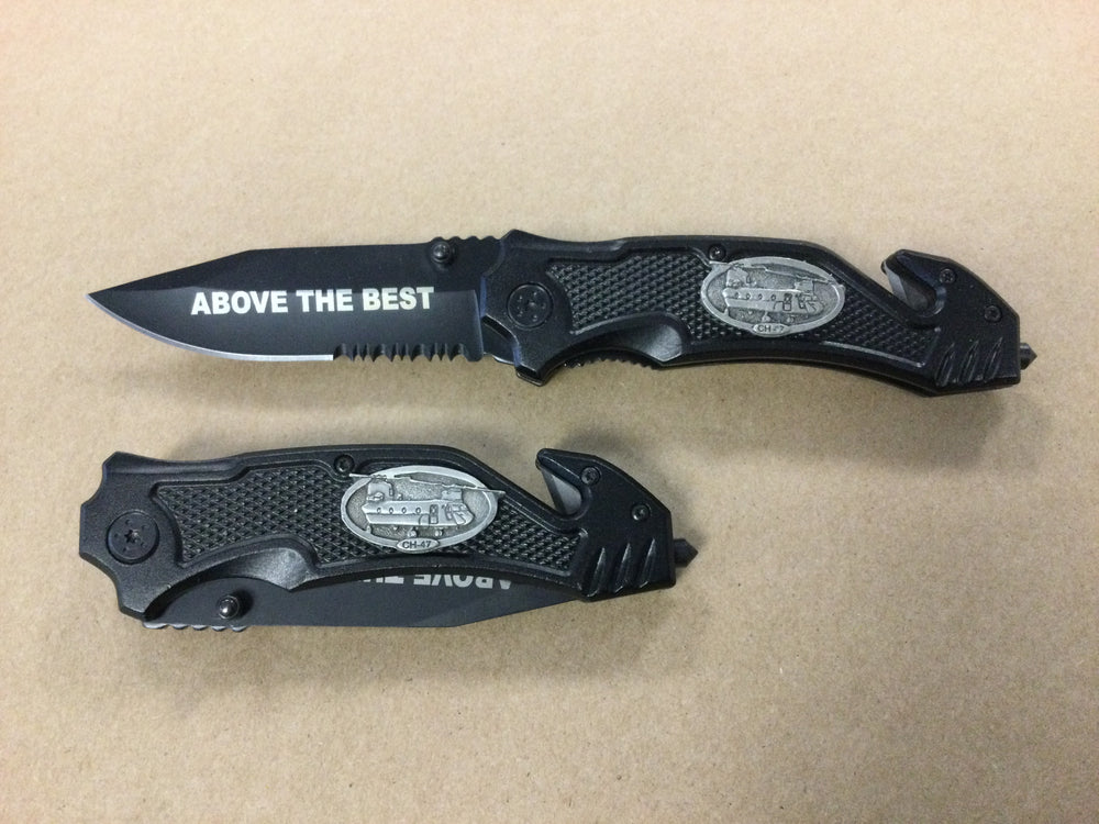 Aviation Rescue Knife with Pewter CH-47 Chinook Emblem